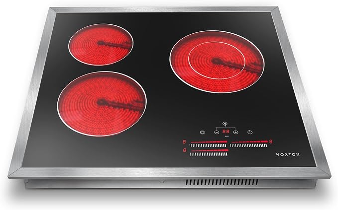 Noxton 24 Inch Electric Cooktop, 3 Burner Built-in Radiant Stove Top, Stainless by NOXTON