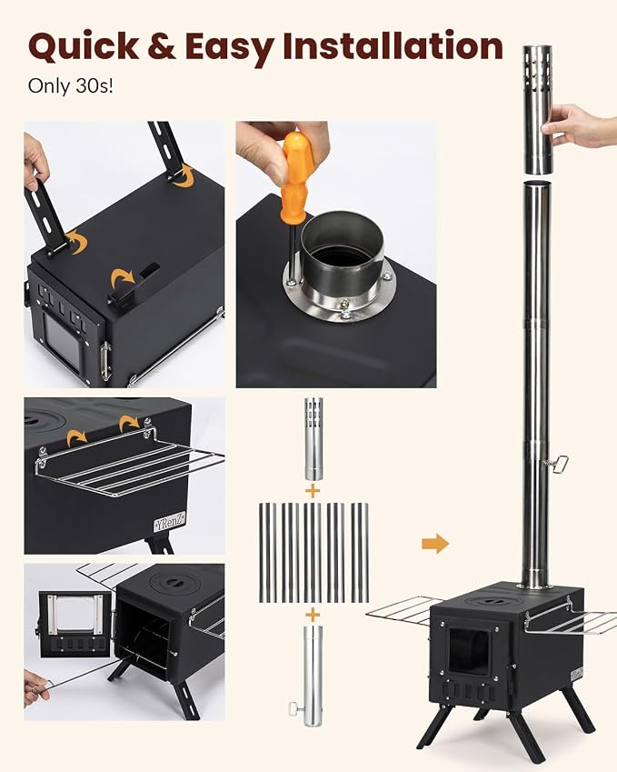 Upgraded Portable Wood Stove for Camping, YRenZ Compact Tent Stove - Image 8