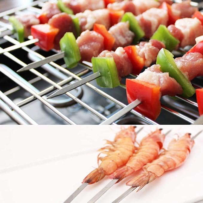 12 Pack Kabob Skewers BBQ Barbecue Skewers Stainless Steel Sticks 22 Inch Heavy - Image 7