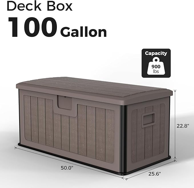 100 Gallon Deck Box, Double-Wall Construction Waterproof Outdoor Patio Storage - Image 2