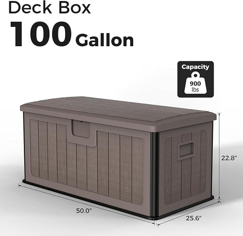 100 Gallon Deck Box, Double-Wall Construction Waterproof Outdoor Patio Storage - Image 2
