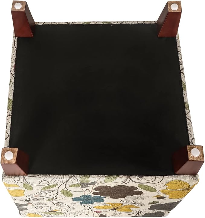 Adeco 18 Inch High Cube Ottoman Storage, Floral Printed Linen Chair Foot Stools - Image 7
