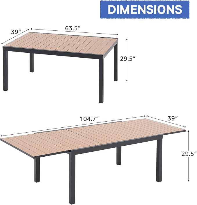 Soleil Jardin Aluminum Patio Extendable Dining Table, Adjustable Indoor Outdoor - Image 3