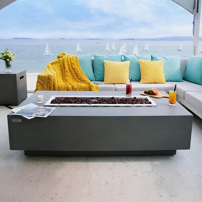 Granville Concrete Fire Pit 60" x 27" Outdoor Patio Firepit Includes Lava Rocks - Image 4
