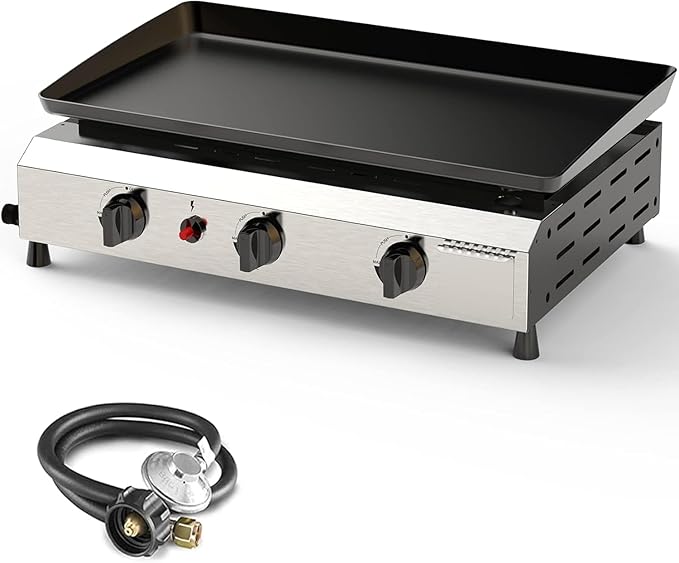 3 Burner BBQ Gas Griddle, 25.6 Inch Stainless Steel Tabletop Portable Propane by ADREAK
