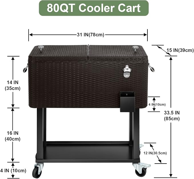 EDOSTORY 80 Quart Rolling Ice Chest Cooler Cart, Patio Backyard Party Drink - Image 5