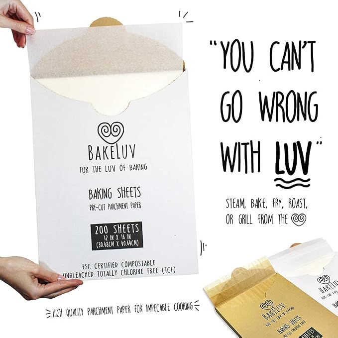 BAKELUV White Parchment Paper Sheets 12x16” | 200 Pcs | Non-Stick Precut - Image 2