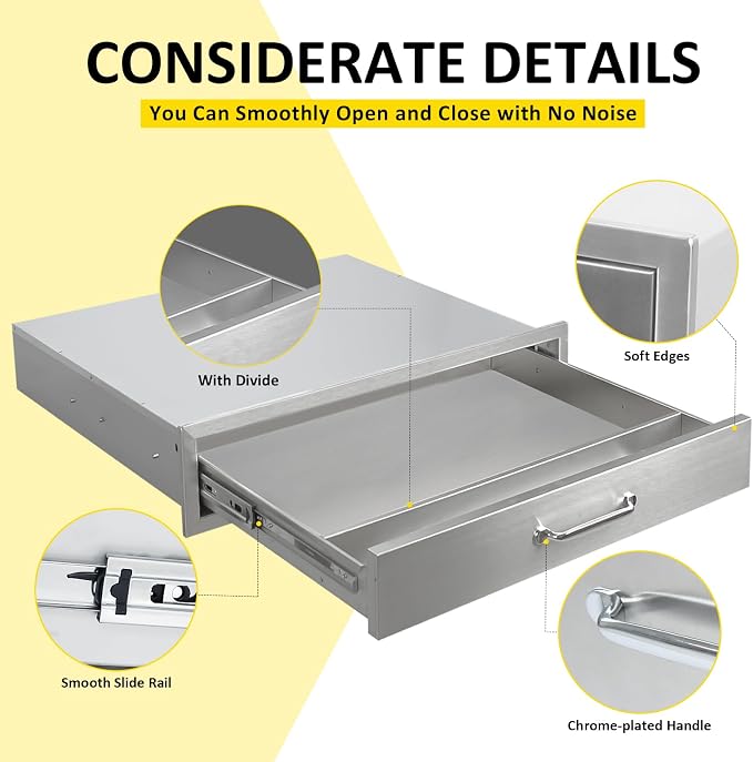 Outdoor Kitchen Drawers 30" W x 6.5" H x 23" D Flush Mount BBQ Single Drawers - Image 4