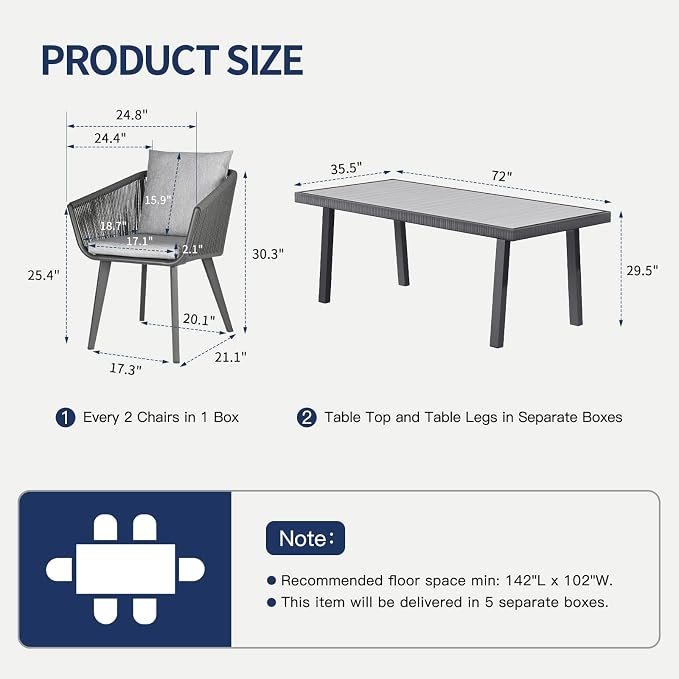7 Pieces Patio Dining Set for 6 - Image 2