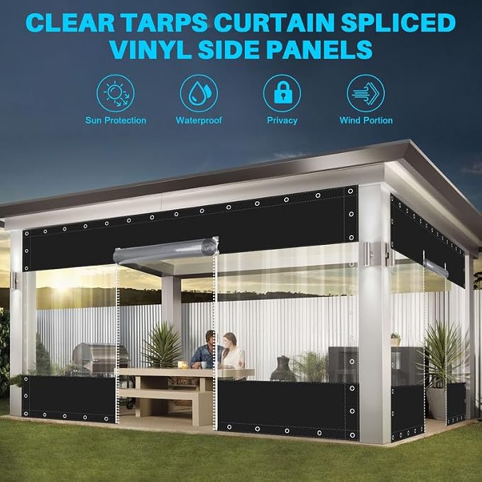 Clear Vinyl Curtains with Zippered Entry, 23oz Heavy Duty Waterproof Anti-UV - Image 5