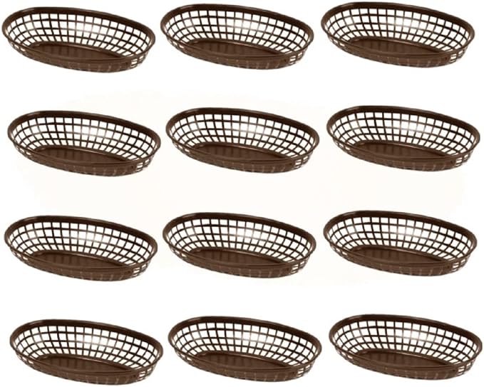 TrueCraftware- 9-3/8" Oval Fast Food Basket Brown Plastic Set of 12- Fry Fast by Unknown
