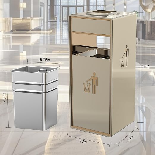 Stainless Steel Gold Commercial Trash Can, Heavy Duty Brushed Finish Garbage Bin - Image 2
