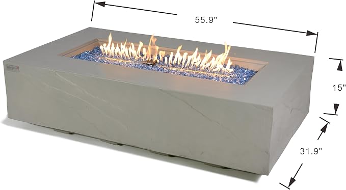 Elementi+ | Bundle Meteora Gas Fire Pit Cast Concrete 56" Rectangular Fire Table - Image 2