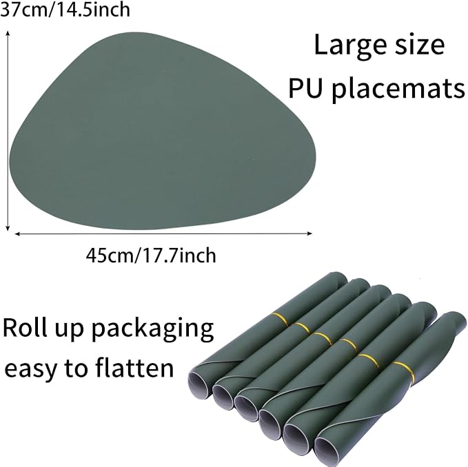 Faux Leather Placemats Set of 6 Reversible, Round PU Placemat - Image 4