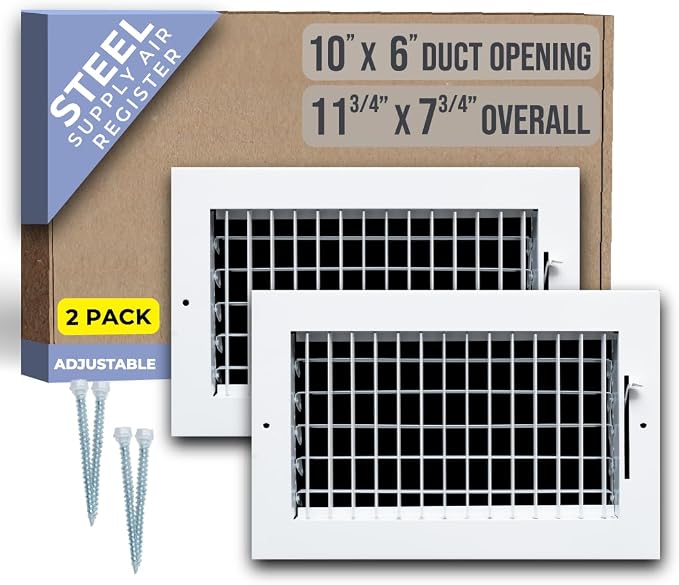 Fits 10x6 Duct Opening Steel Adjustable Air Supply Grille by Handua | Register by Handua