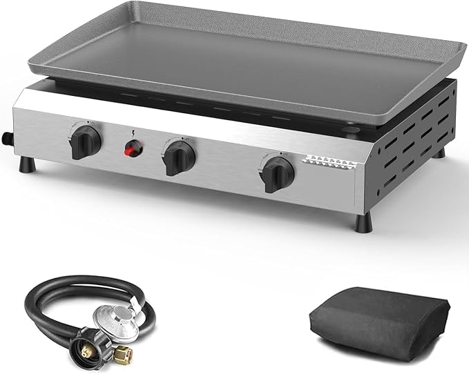 3 Burner BBQ Flat Top Grill, 25.6 Inch Stainless Steel Portable Detachable Gas by ADREAK
