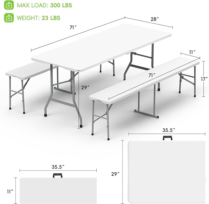 HLPB Folding Table Picnic Table Set, 6 ft Camping Table - Image 2