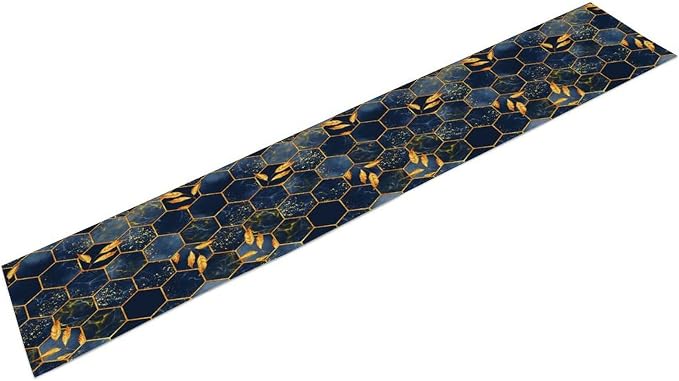 Marble Table Runner, Dark Blue Gold Modern Marble Leaf Aesthetic Geometric - Image 8