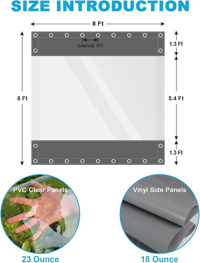 Clear Vinyl Curtains for Patio Enclosure, 23oz Heavy Duty Waterproof Anti-UV - Image 2