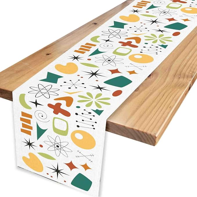 Mid Century Table Runner, Retro 1950s Atomic Pattern Modern Abstract Geometric - Image 4