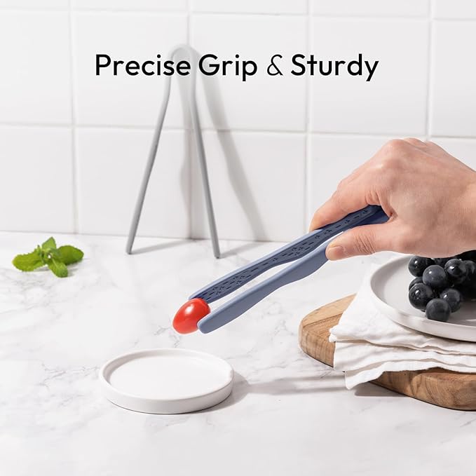 Tongs in Blue Silicone, 7-Inch Mini with Anti-Slip Grip