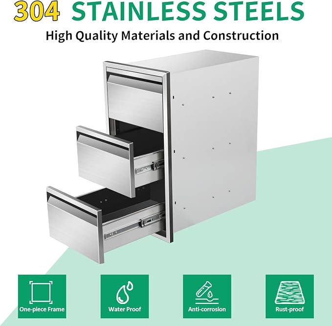 Outdoor Kitchen Drawers 14" W x 25.4" H x 21" D Stainless Steel Triple Drawers - Image 3