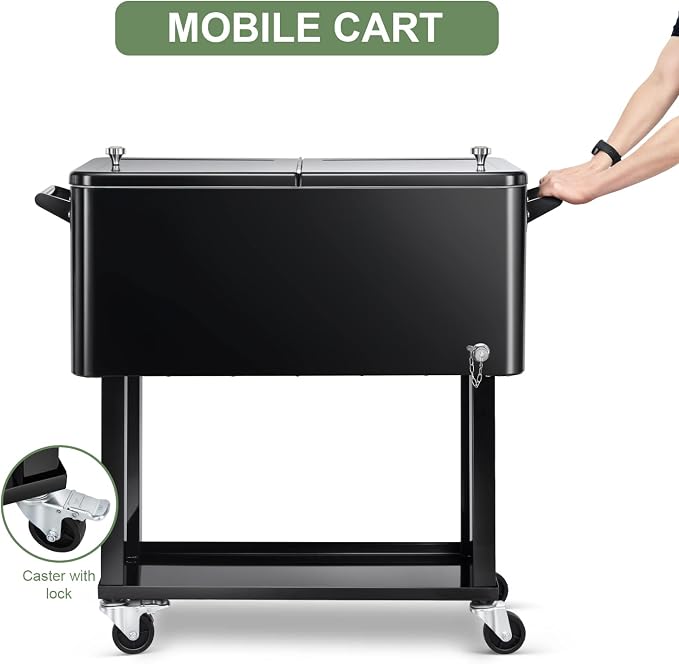 EDOSTORY 80 Quart Rolling Ice Chest Cooler Cart, Patio Backyard Party Drink - Image 4