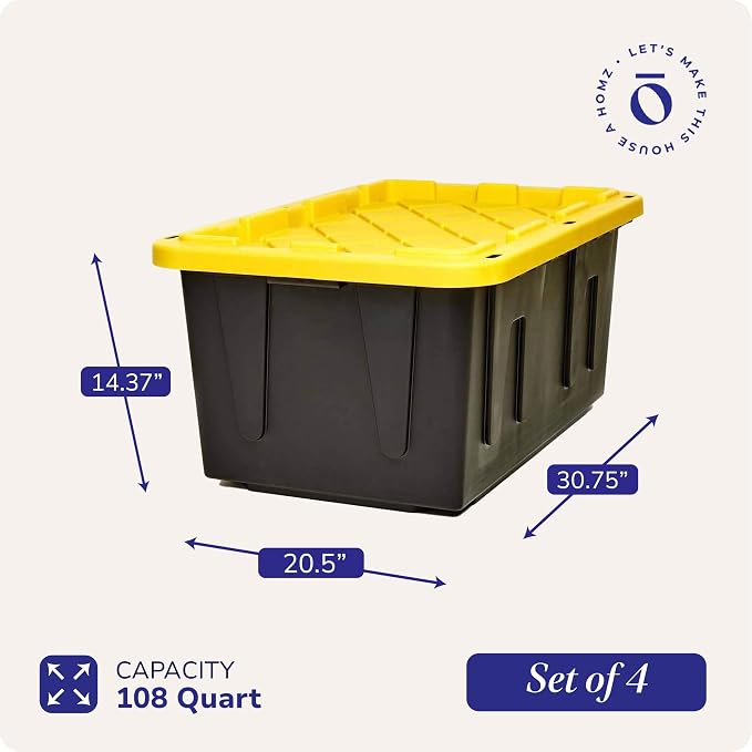 HOMZ 4-Pack Durabilt Tote, Heavy Duty Plastic Storage Bins - Image 4