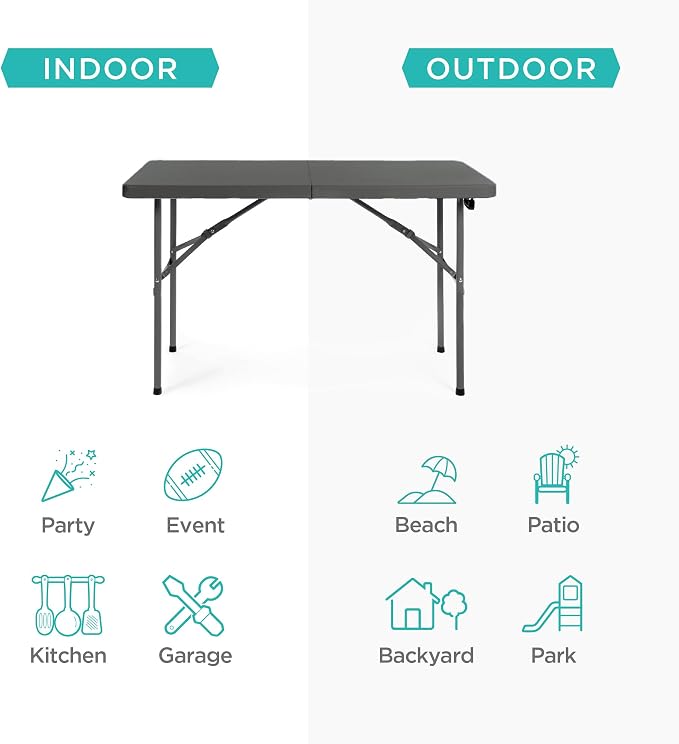 Best Choice Products 4ft Plastic Folding Table, Indoor Outdoor Heavy Duty - Image 4