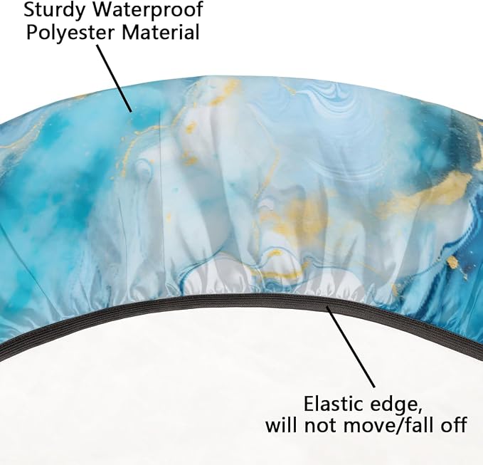 Marble Pattern Ink Blue Round Table Cloth Cover, Elastic Edge Waterproof - Image 5