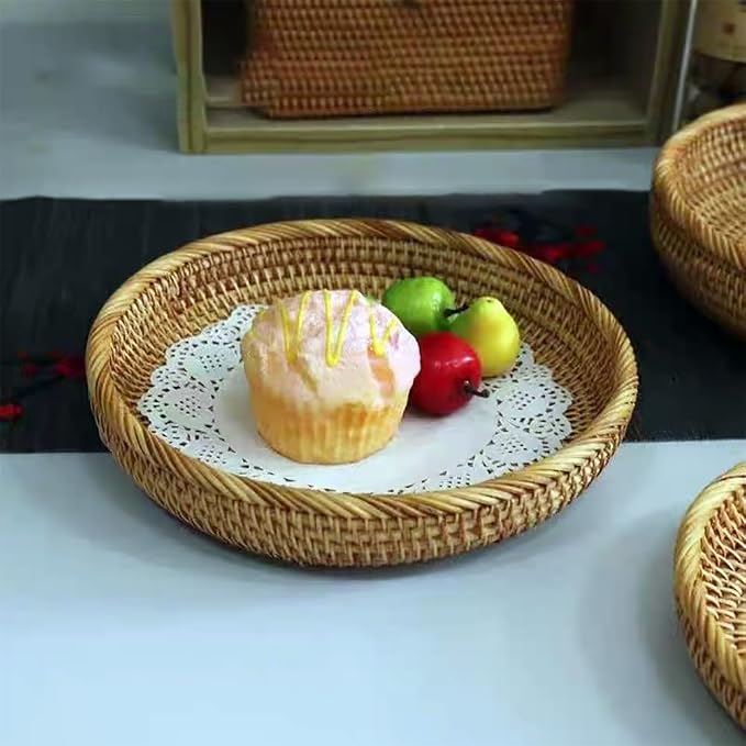 RT&BS Round Rattan Tray, Natural Rattan Decorative Tray, Christmas Food Tray - Image 3