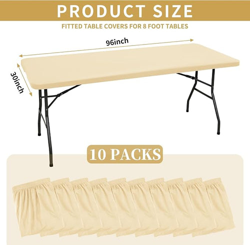 10 Pack Fitted Tablecloth for 8 Foot Rectangle Tables, Washable Stretch Folding - Image 2