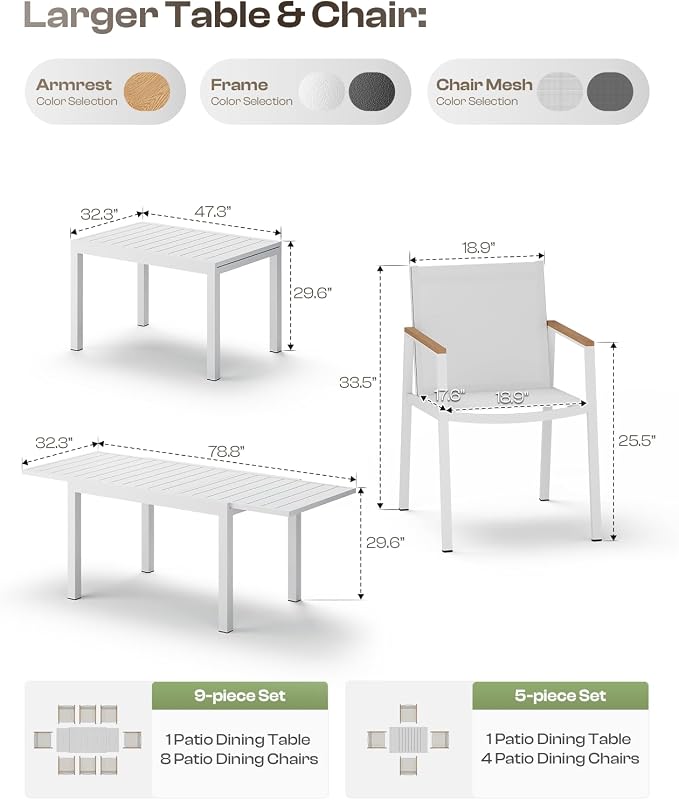 Expandable Outdoor Patio Dining Table Set - Image 7
