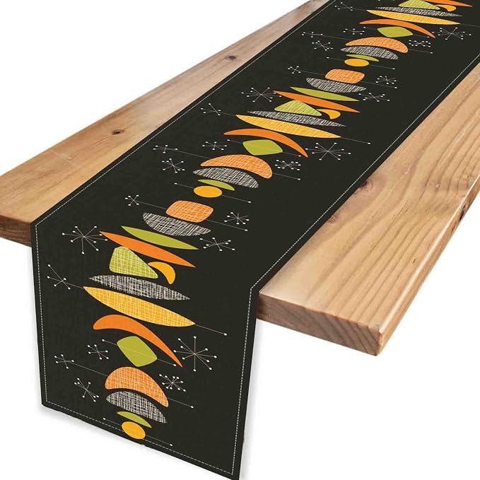 Mid Century Modern Table Runner, Retro 1950s Atomic Modern Abstract Black - Image 4