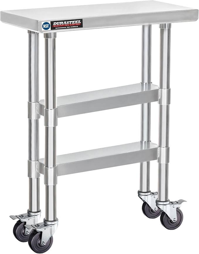 DuraSteel Stainless Steel Work Table 30" x 12" x 34" Height w/ 4 Caster Wheels by Unknown