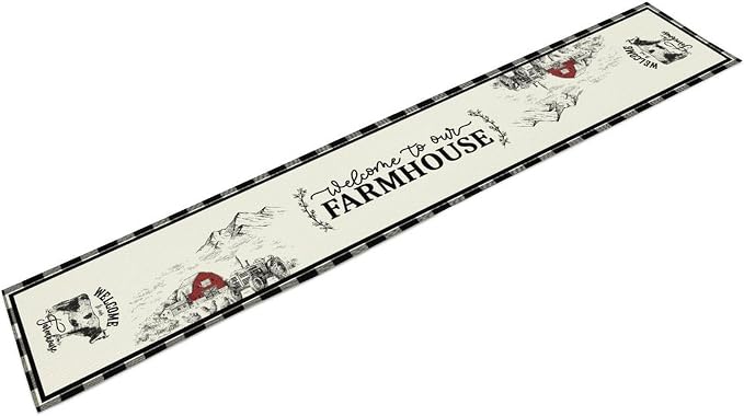 Farmhouse Table Runner, Rustic Country Barn Cottage Rooster Cow Check Animal - Image 6