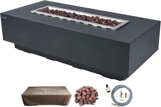 Elementi | Granville Gas Fire Pit Cast Concrete 60" Rectangular Fire Table by AMSFireplaceInc