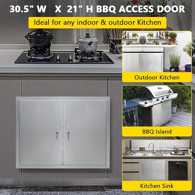 30.5"x21" Brushed Stainless Steel BBQ Access Door, Double Door - Image 6