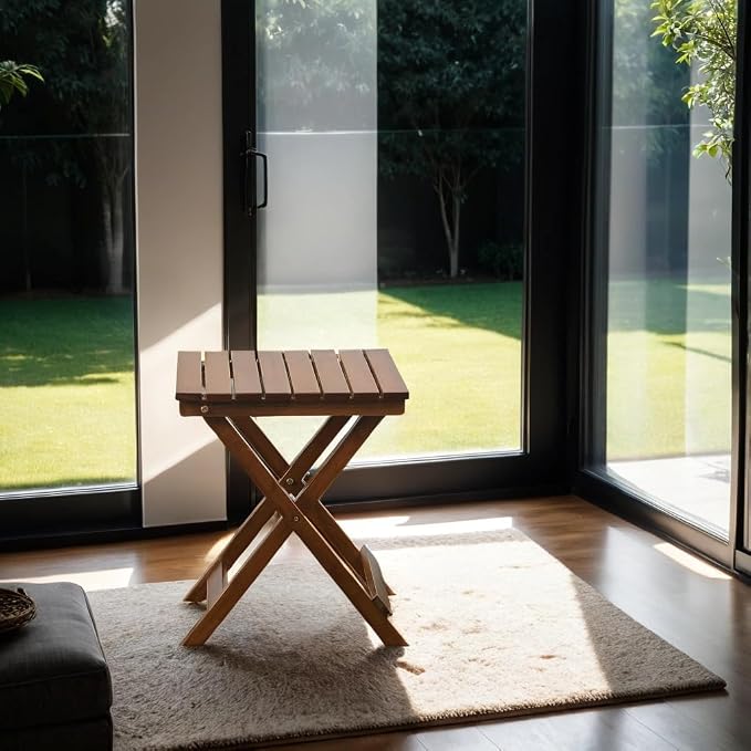 Small Side Table Square Folding, Patio Foldable Wooden End Table - Image 2