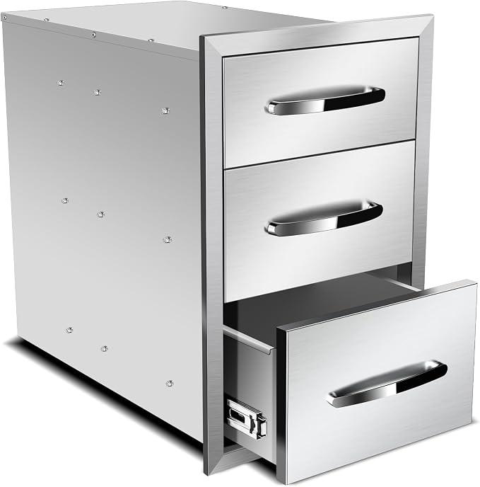Outdoor Kitchen Drawers, Flush Mount Triple Access BBQ Drawers by OLIPIC
