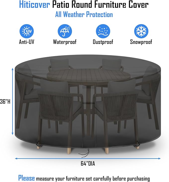 Round Patio Furniture Covers Waterproof, 64 Inch Outdoor HighRound Table Cover - Image 2