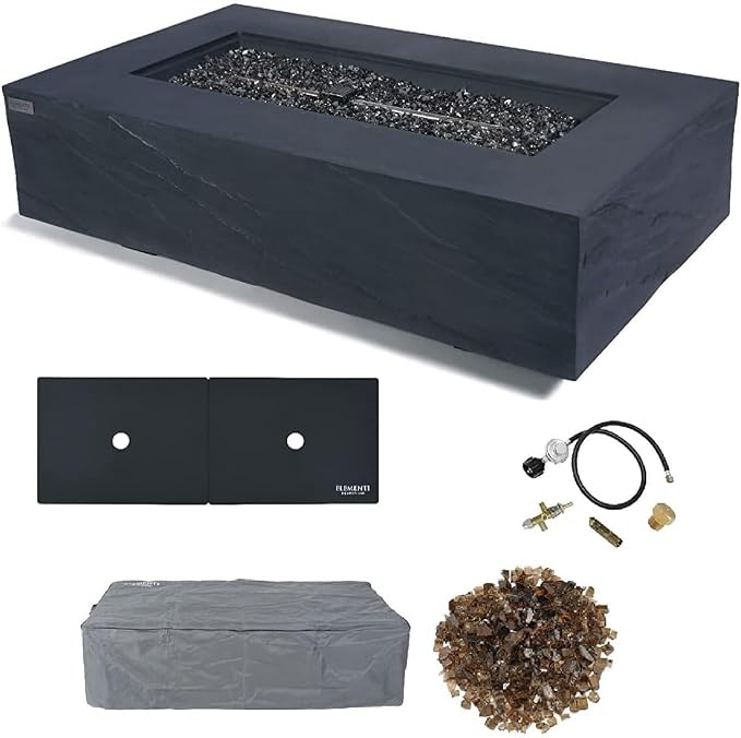 Elementi+ | Cape Town Gas Fire Pit Cast Concrete 56" Rectangular Fire Table by AMSFireplaceInc