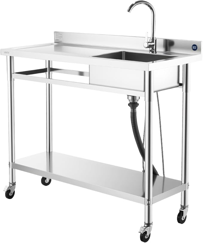 VEVOR Stainless Steel Utility Sink, Rolling Single Bowl Commercial Kitchen Sink - Image 9