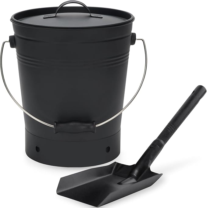 INNO STAGE Ash Bucket with Lid and Wood Handle Coal Shovel, Ash Carrier Pail by INNOSTAGE
