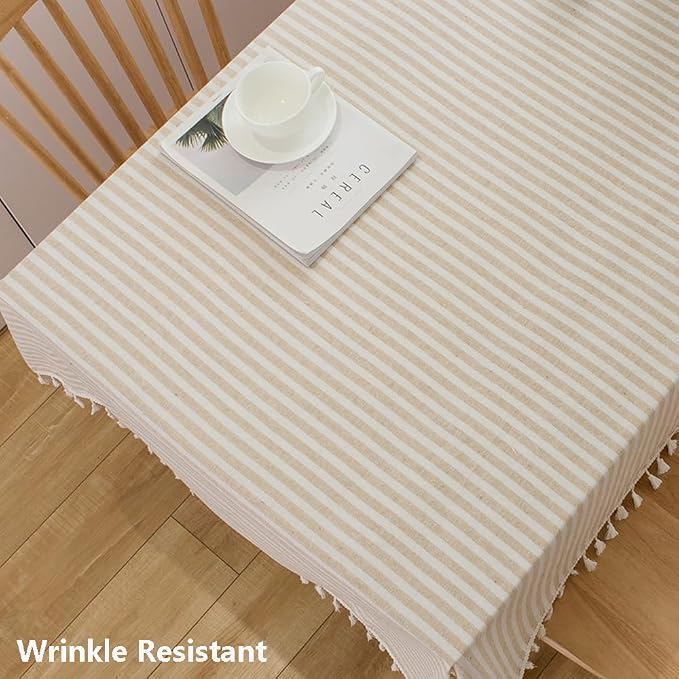 TruDelve Rectangular Tablecloth Beige Striped Cloth Tablecloths - Image 3