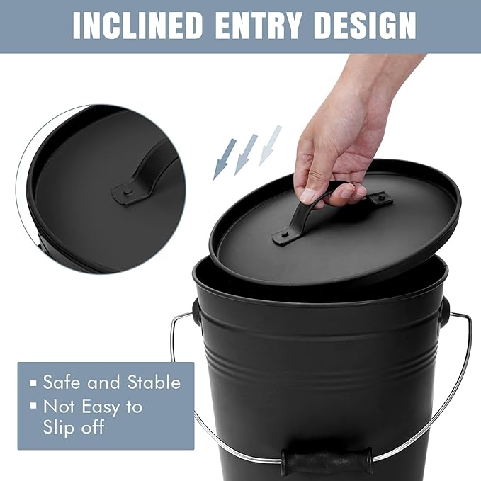 INNO STAGE Ash Bucket with Lid and Wood Handle Coal Shovel, Ash Carrier Pail - Image 3