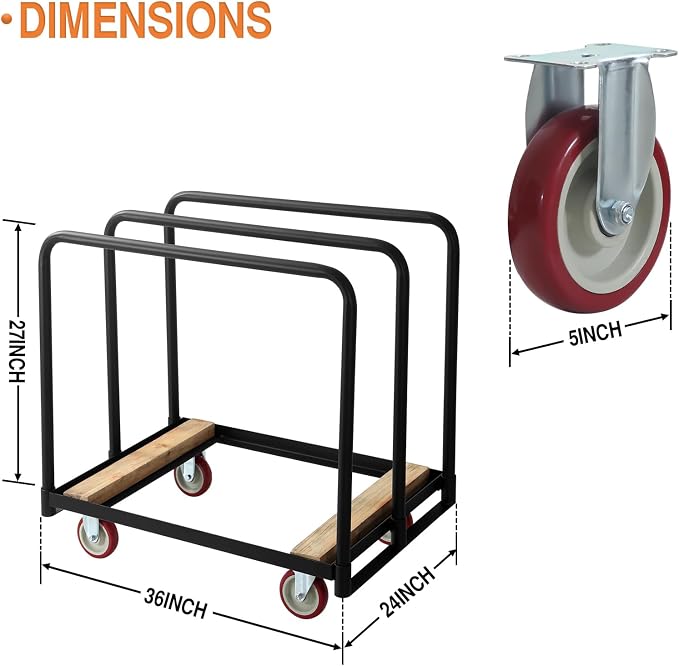 Folding Table Cart, Heavy Duty Table Dolly W/ 5" PU Swivel Wheels, Drywall - Image 2
