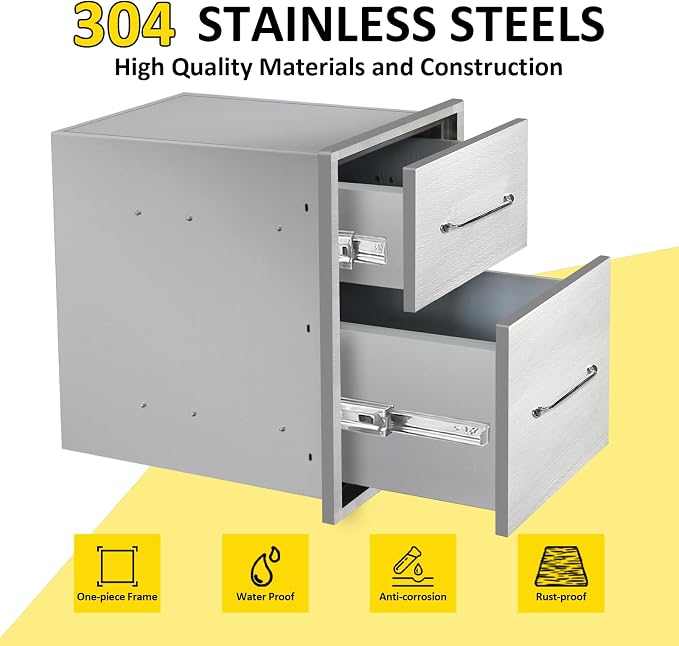 Outdoor Kitchen Drawers 14" W x 21" H x 21" D Flush Mount Double BBQ Drawers - Image 3