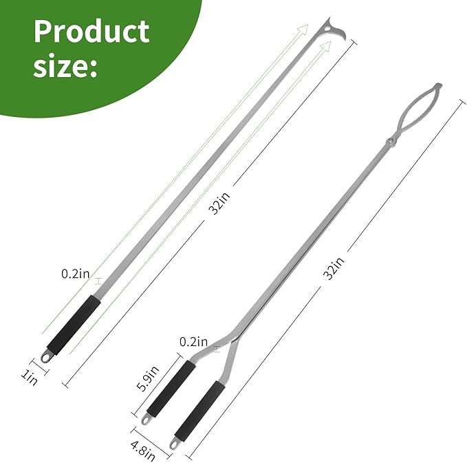 Stainless Steel Fire Tongs, 32-Inch Log Grabber for Fire Pit or Fireplace