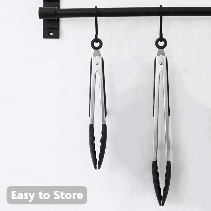 Tongs 9 and 12 Inch Black Stainless Steel with Silicone Tips